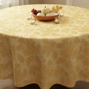 Autumn Harvest Damask Golden Leaf Pattern 90”in Round Tablecloth & Napkin Set